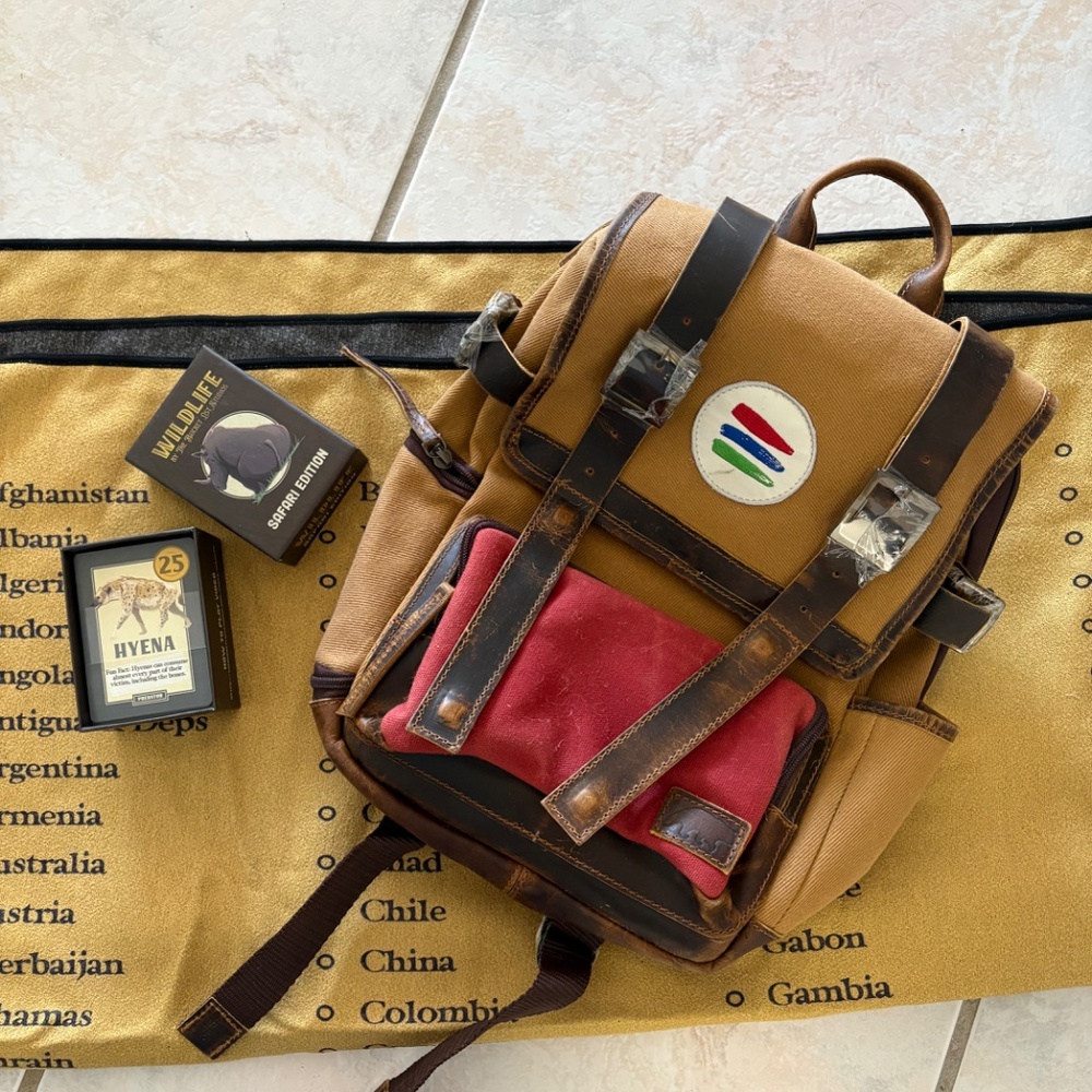 The Bucket List Backpack Mini Hiking Camping Bag Tan/ Red Kodiak Leather Co. NEW